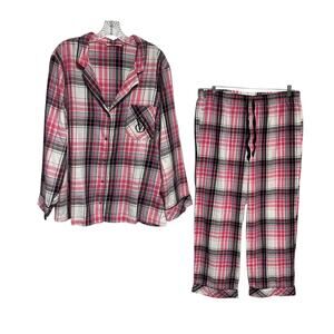 Victoria's Secret Flannel Pajama Set Pink Black White Plaid XXL